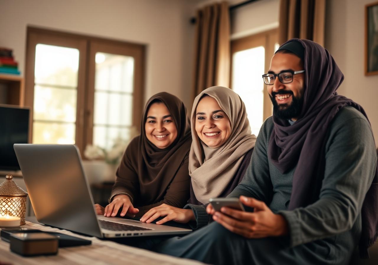 A family learning the Qur'an together at home