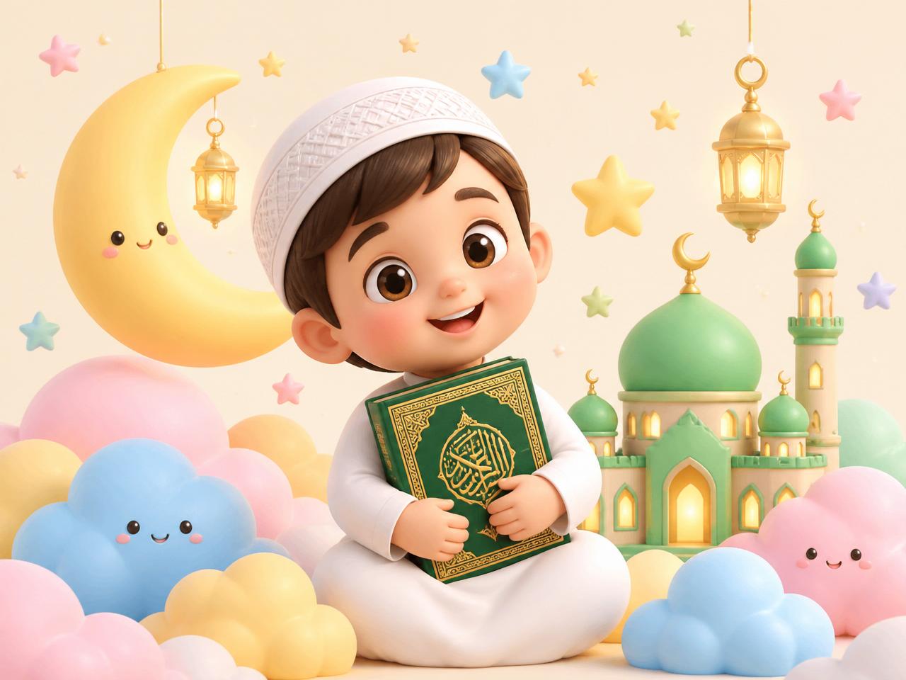 Cartoon child holding a Qur'an
